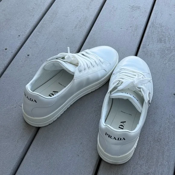 Authentic Prada White Low-Top Leather Sneakers for Women - Picture 5 of 8